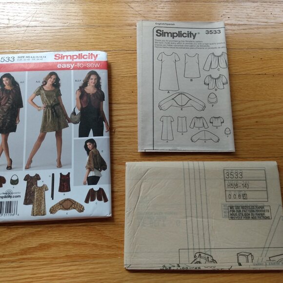 Dress Top Jacket Sewing Pattern 6-14 Shrug Belt Purse Bag Simplicity 3533 UNCUT - Picture 9 of 10